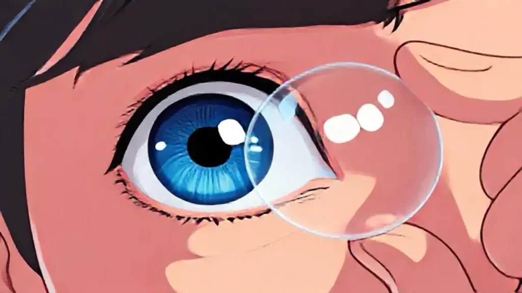 Ojos azules observan un ojo de cristal