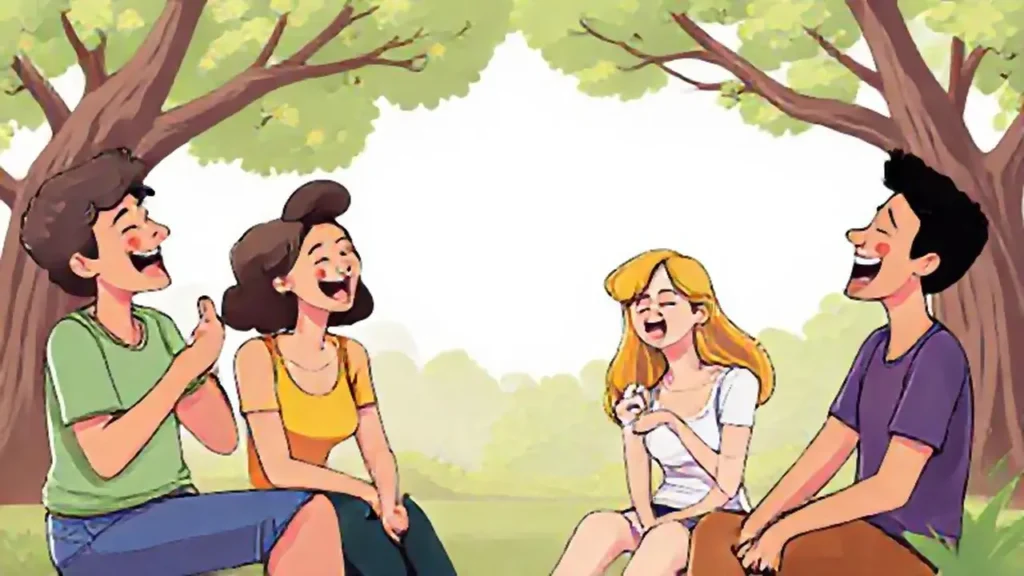 Grupo diverso ríe en el parque
