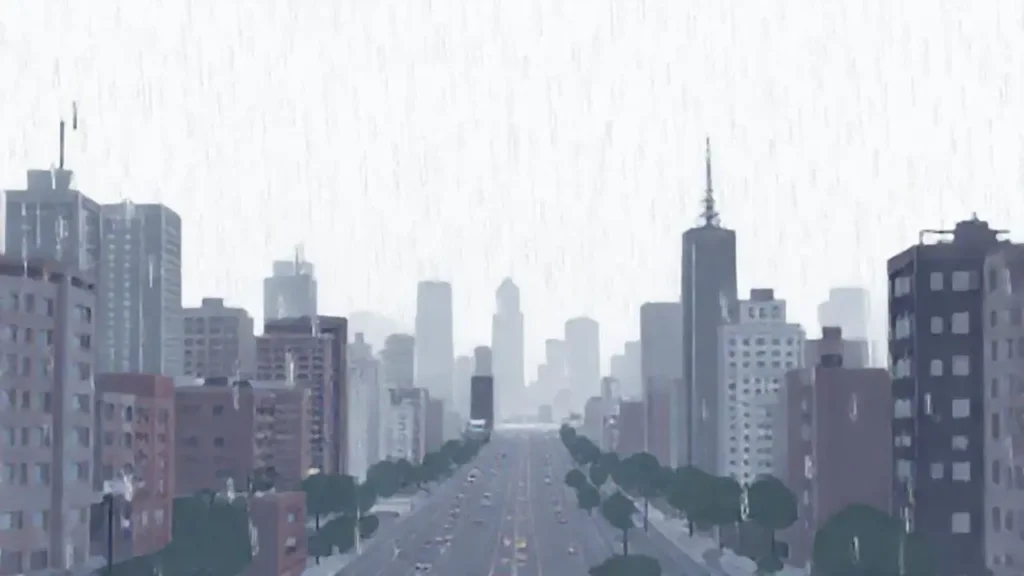 Lluvia gris sobre una ciudad vacía