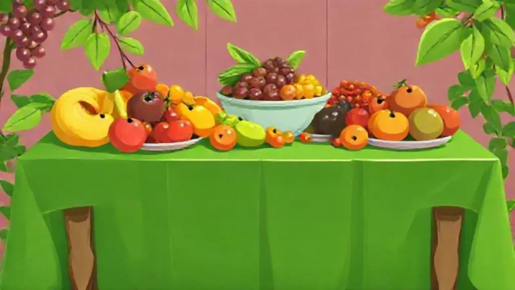 Mesa verde con frutas