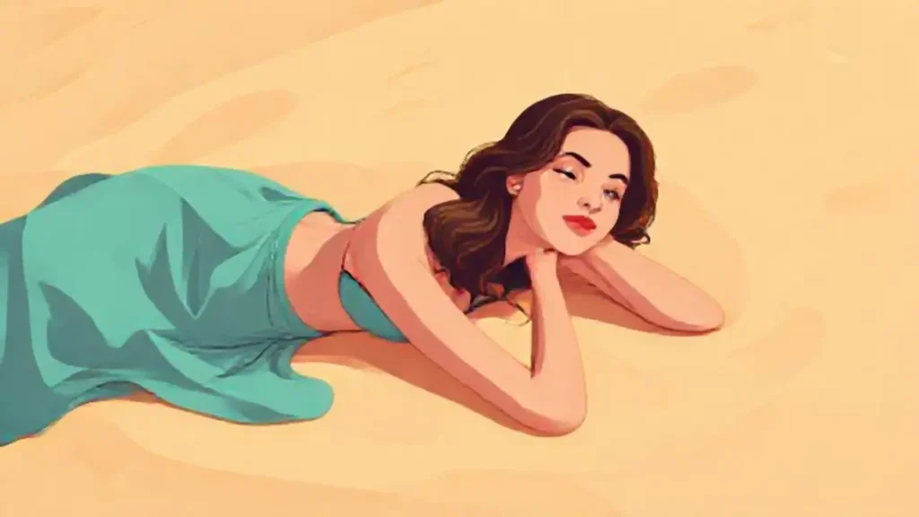 Mujer descansando en la arena caliente