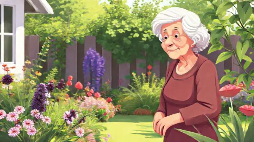 Mujer mayor en el jardín