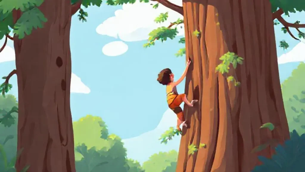 Niño trepa a un árbol alto