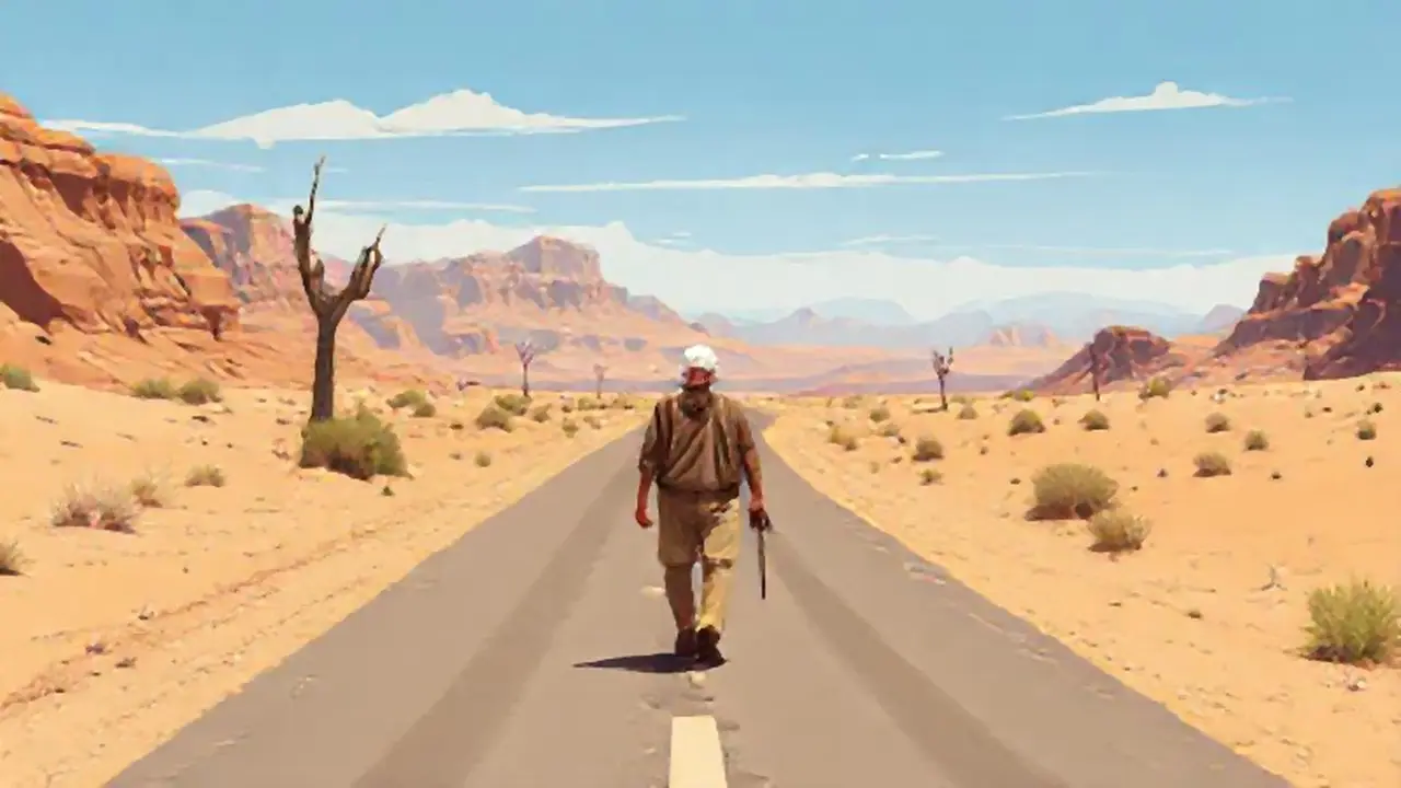 Un anciano camina por el desierto