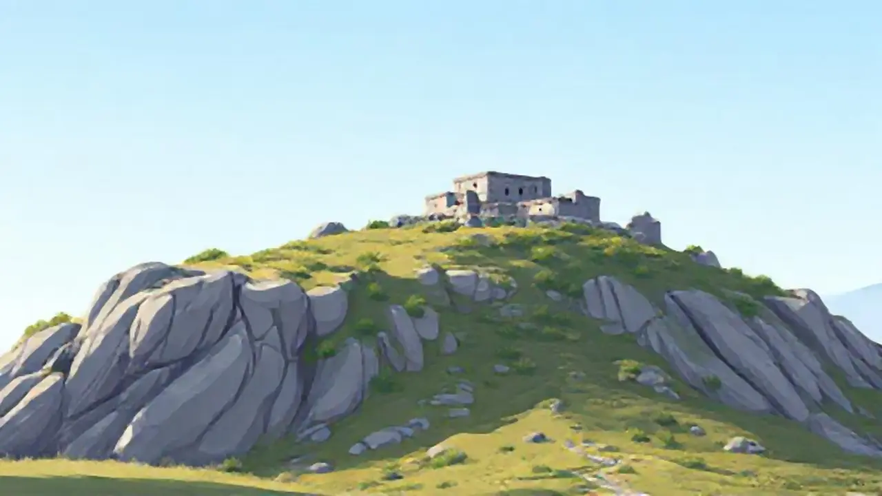 Edificio gris en la cima de la colina