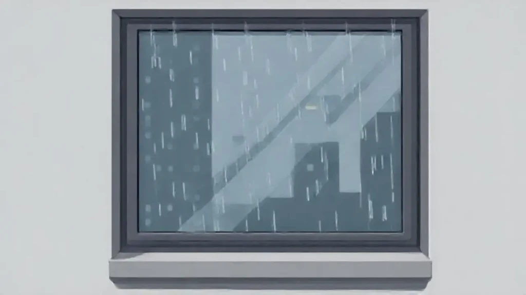 Lluvia en una ventana de oficina gris