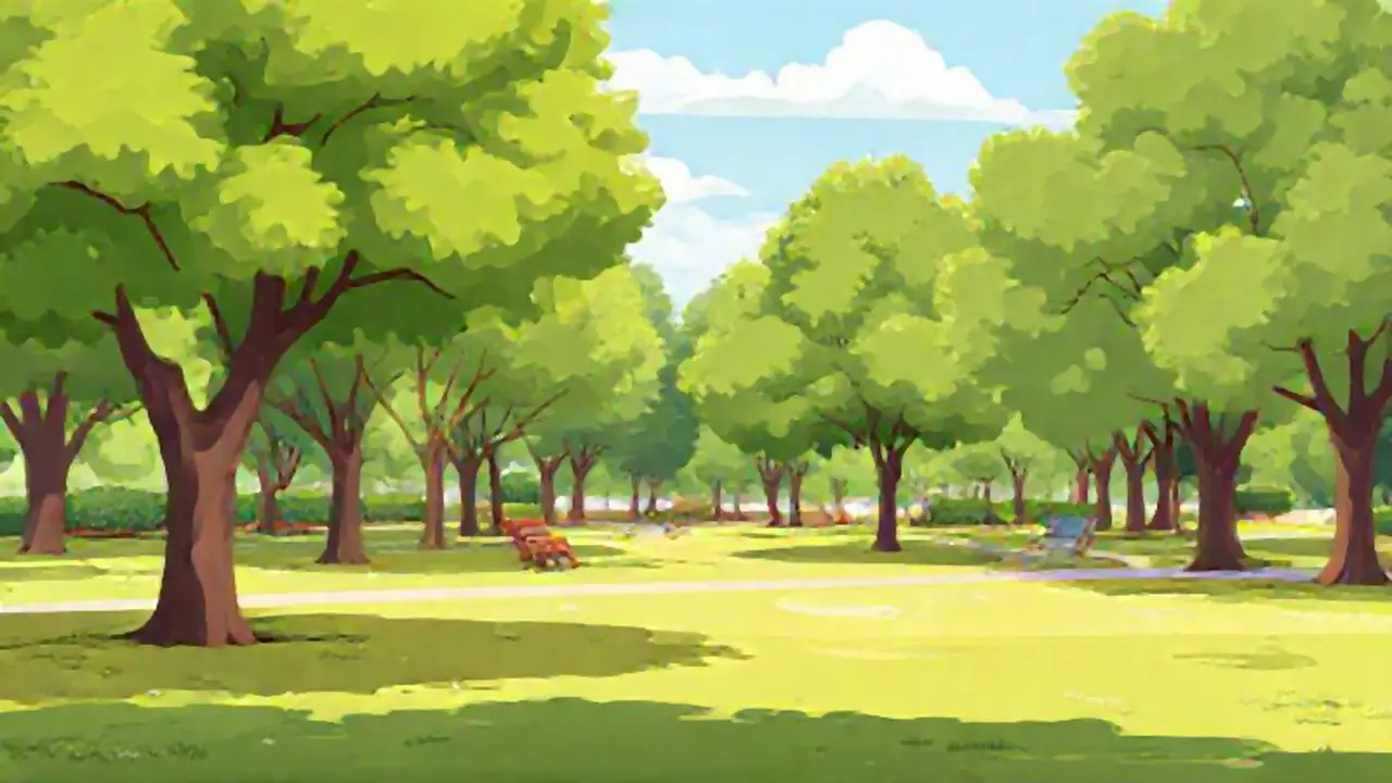 Parque verde, día soleado