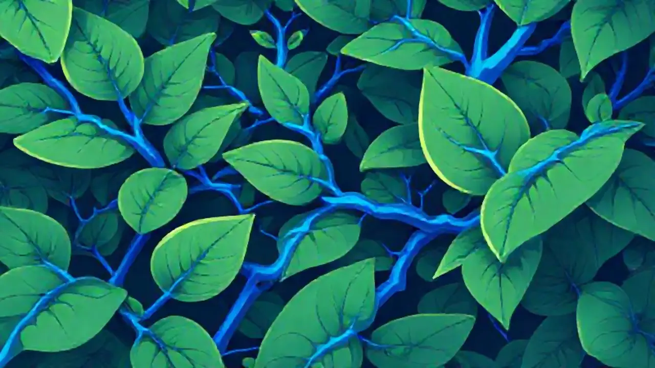 Venas azules en hojas verdes