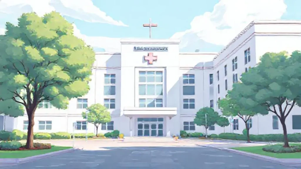 Edificio blanco del hospital al aire libre