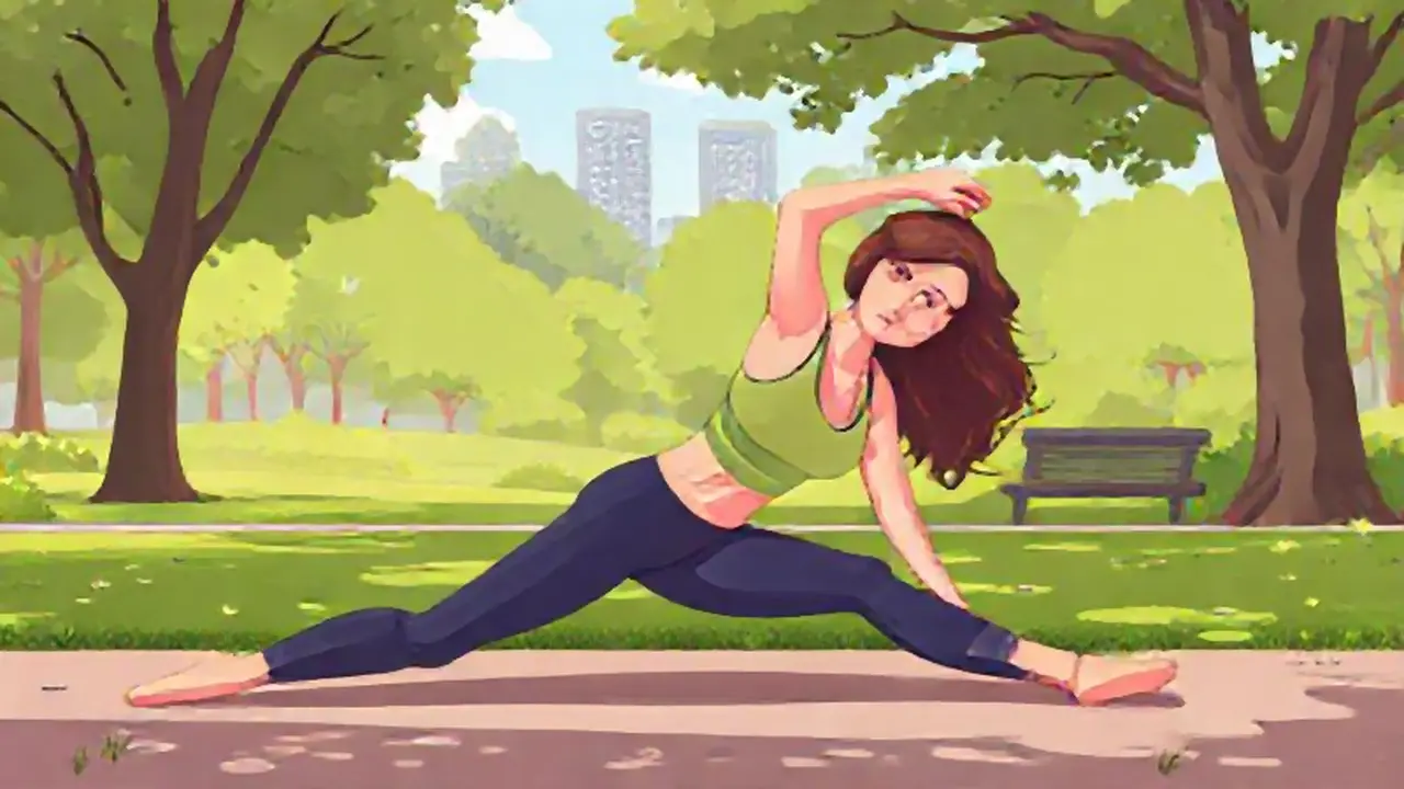 Mujer estirándose en el parque