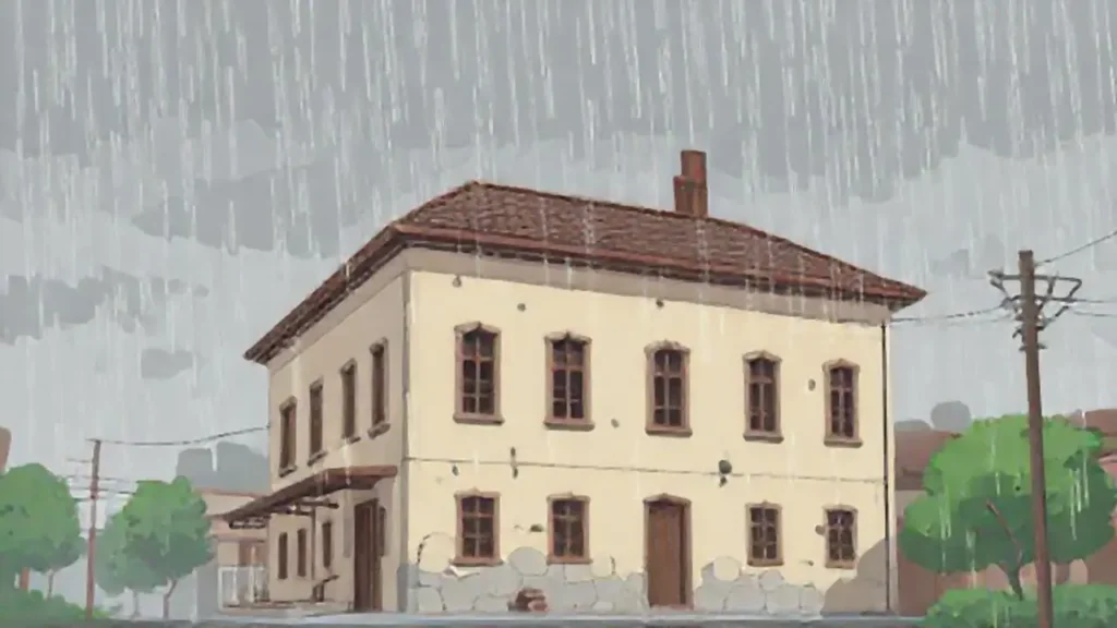 Lluvia gris sobre edificios antiguos