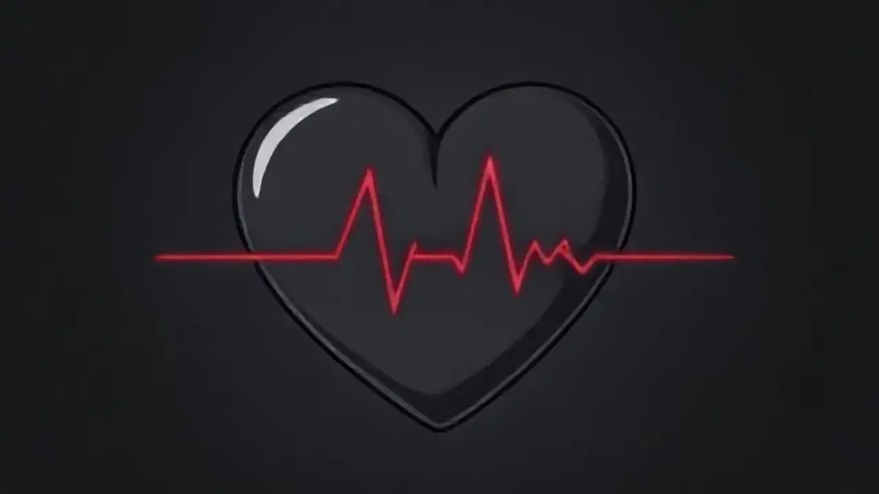 Un corazón gris oscuro con pulso menguante