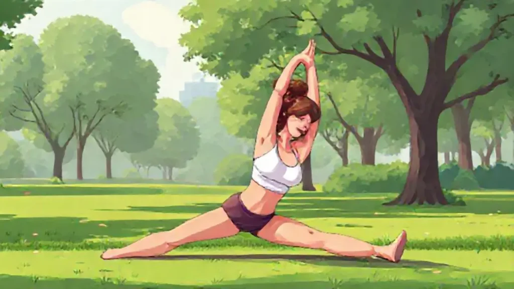 Mujer estirándose en el parque