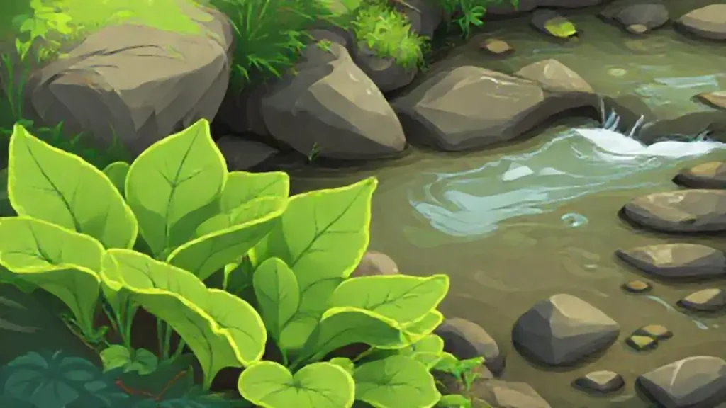 Hojas verdes junto al río