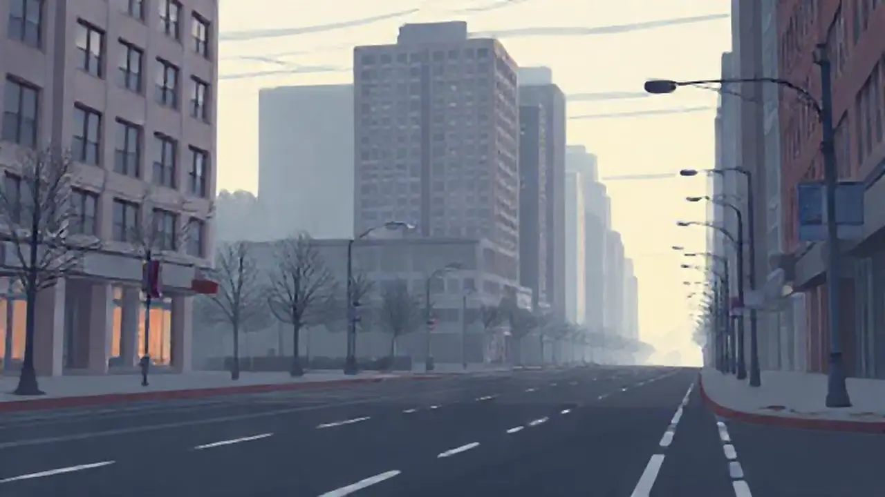 Calle vacía, luz grisácea