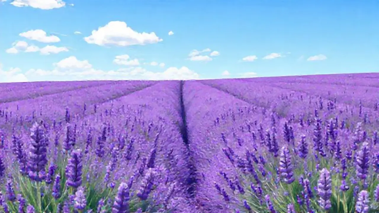 El campo de lavanda bajo el cielo azul