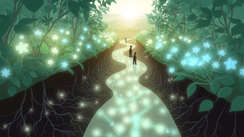 Jardín luminoso simboliza sanación y conexión interna