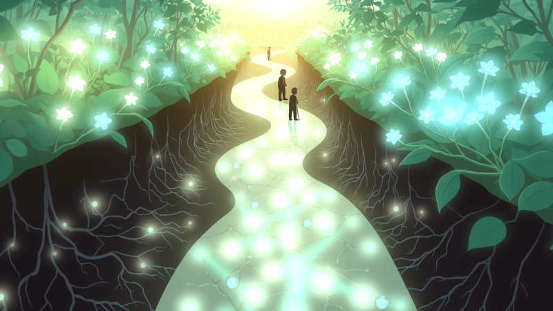 Jardín luminoso simboliza sanación y conexión interna