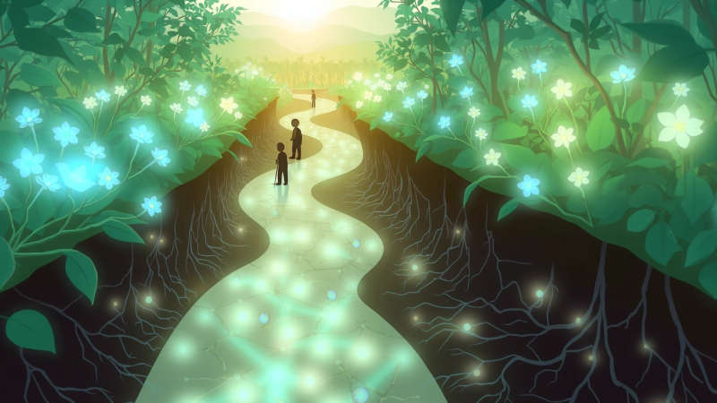 Jardín luminoso simboliza sanación y conexión interna