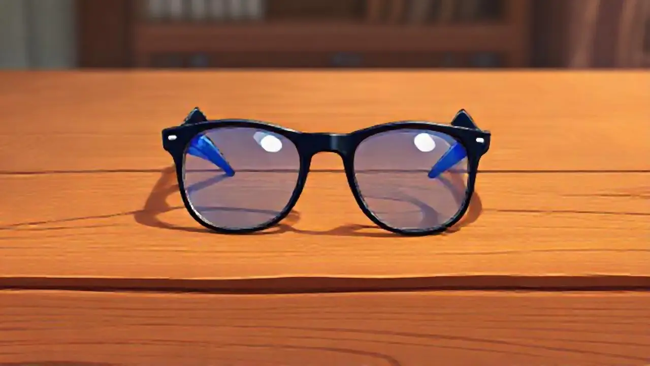 Gafas azules sobre madera