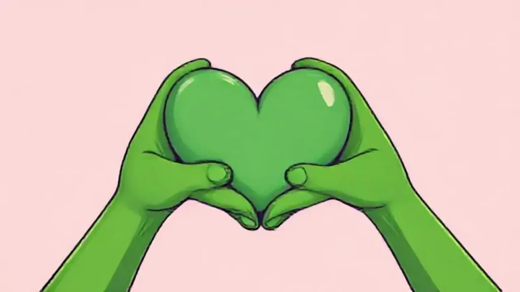 Manos verdes ofrecen un corazón