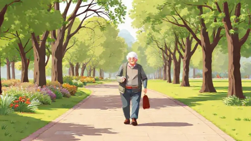 Ancianos caminan por el parque