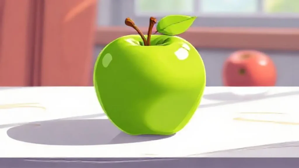 Manzana verde sobre mesa blanca