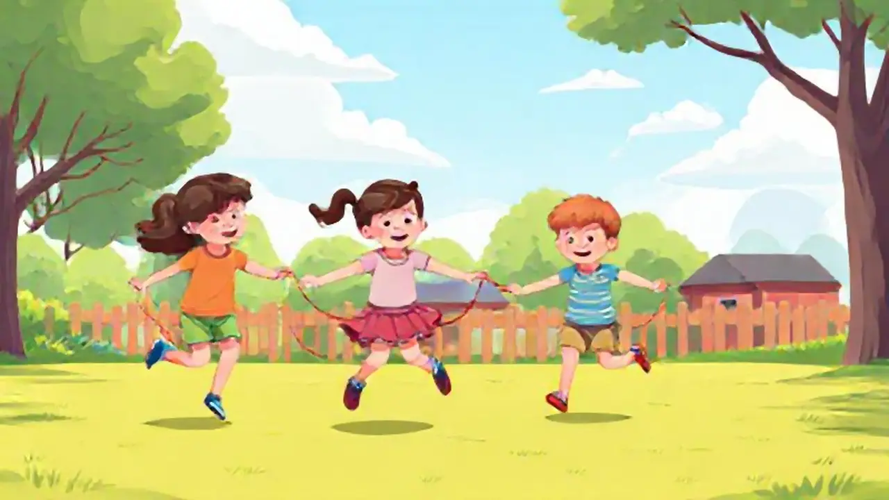 Niños saltan con cuerdas afuera