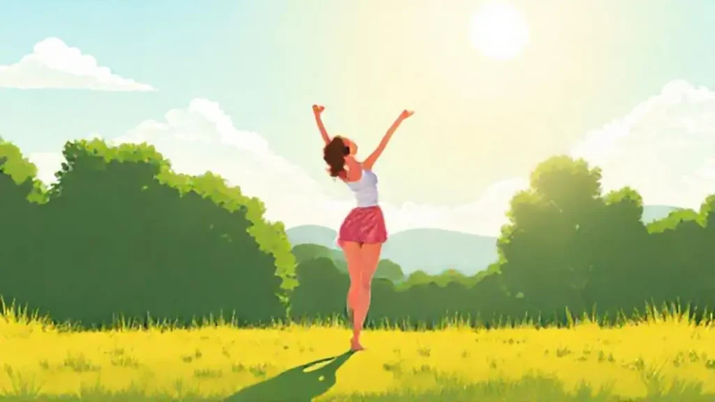 Mujer estirándose al sol