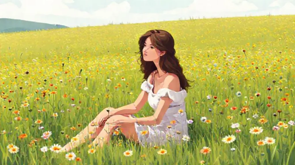 Mujer en un campo de flores