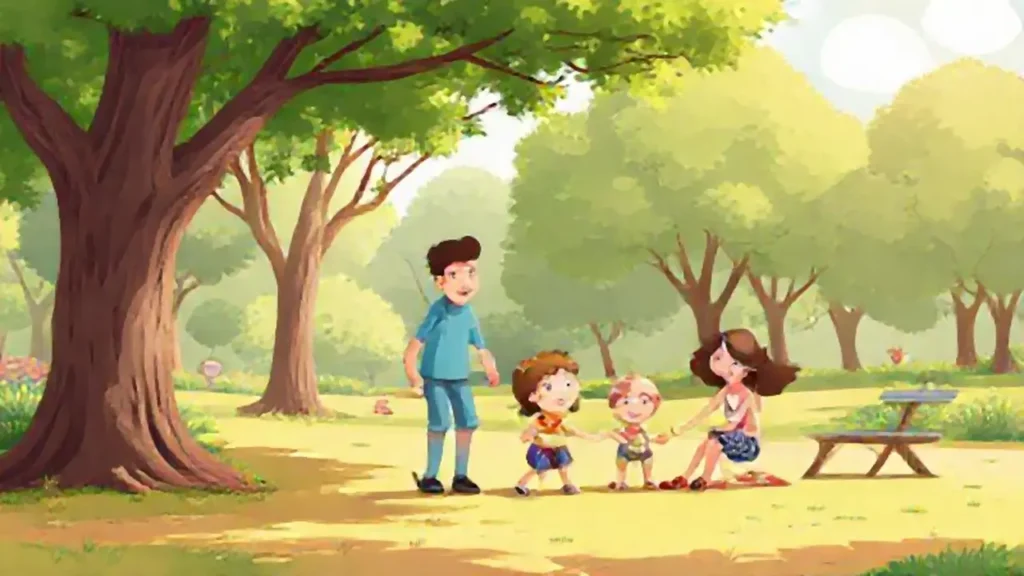 Familia disfruta del sol en el parque