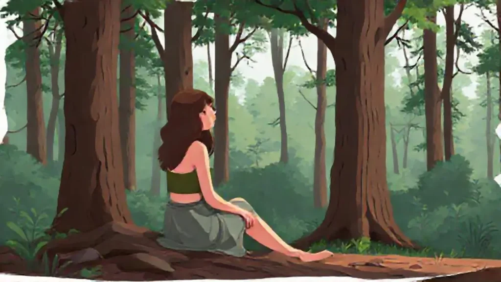 Mujer en silencio en el bosque