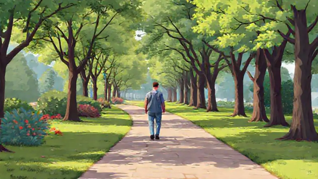 Hombre camina por el parque