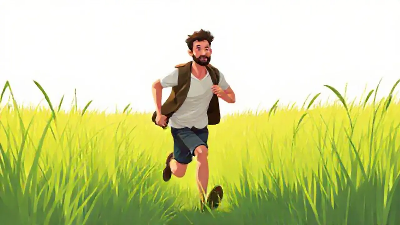 Un hombre corre entre hierba alta