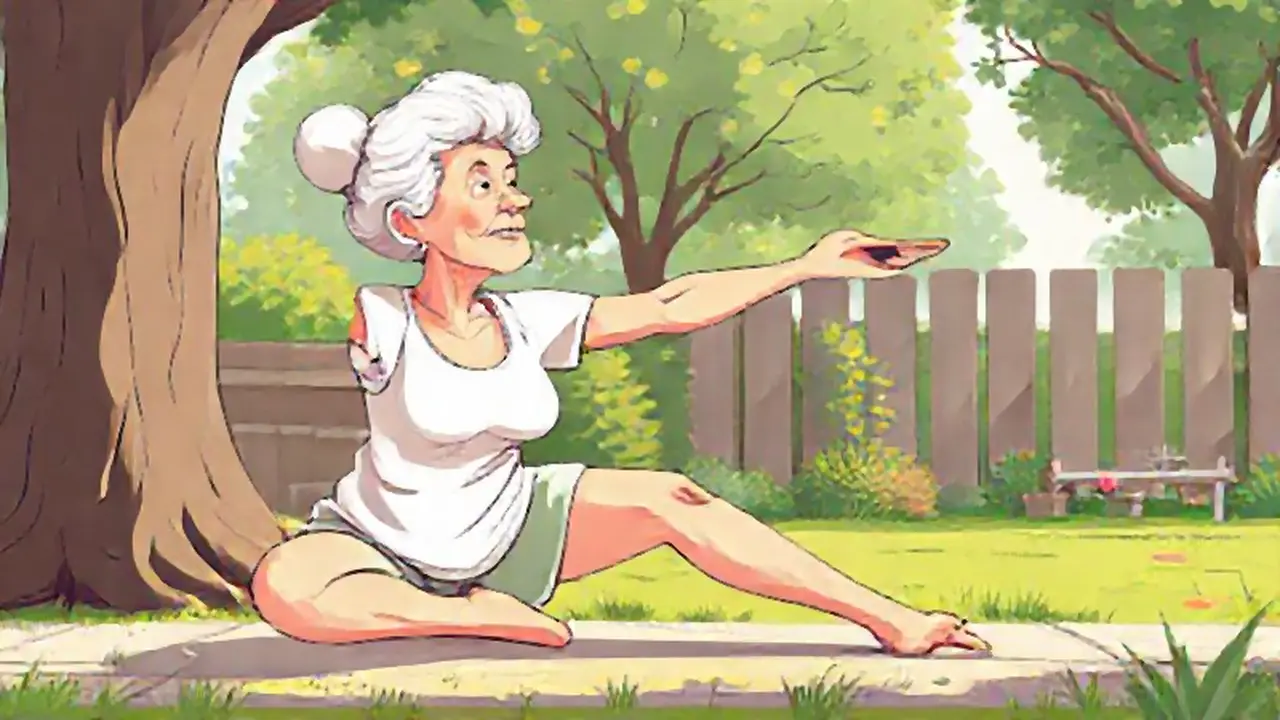 Mujer mayor estirándose al aire libre