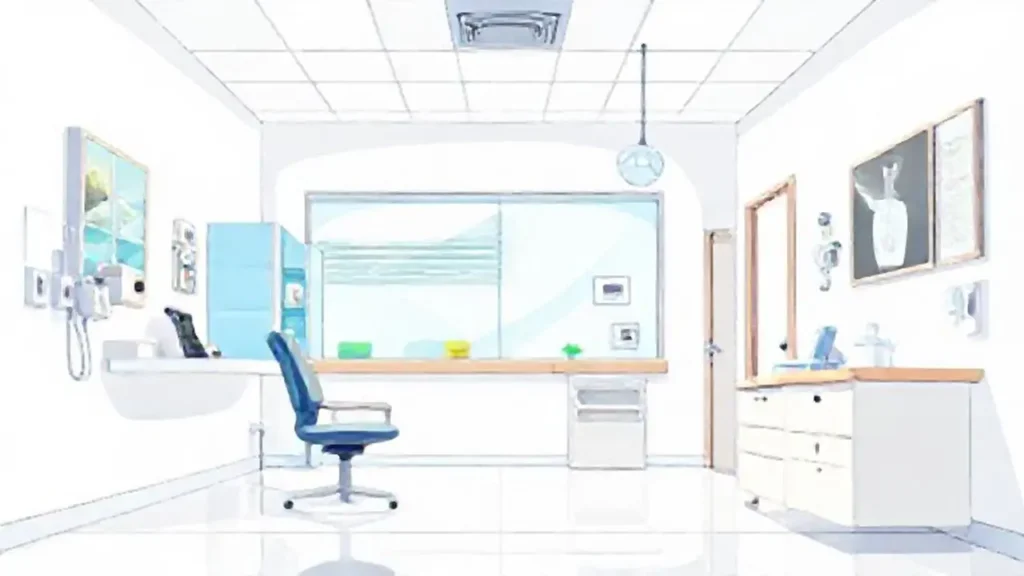 Consultorio médico con paredes blancas