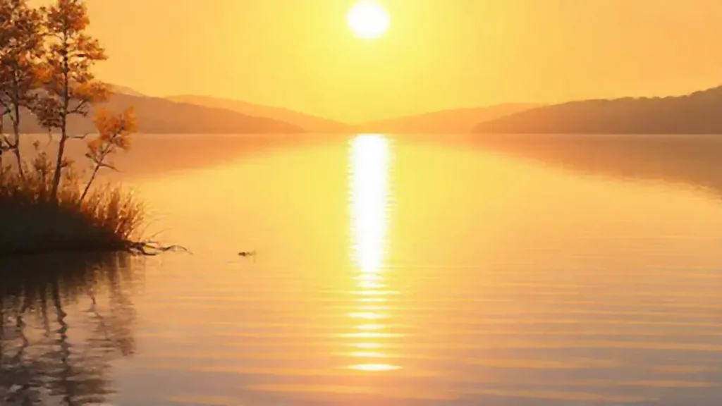 Sol dorado sobre el lago tranquilo