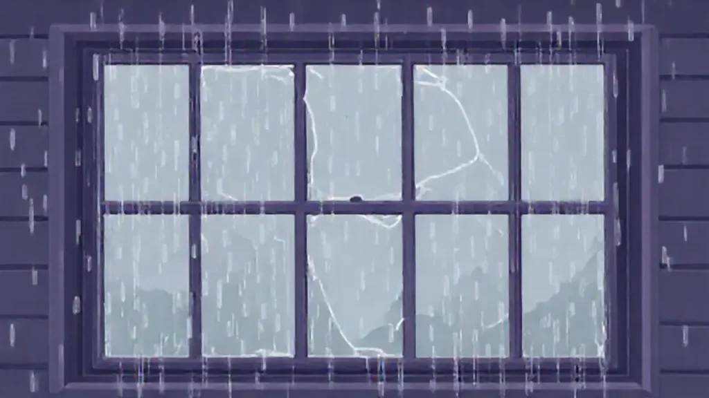 Lluvia gris sobre el cristal roto