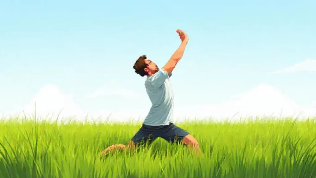 Hombre estirándose en el campo