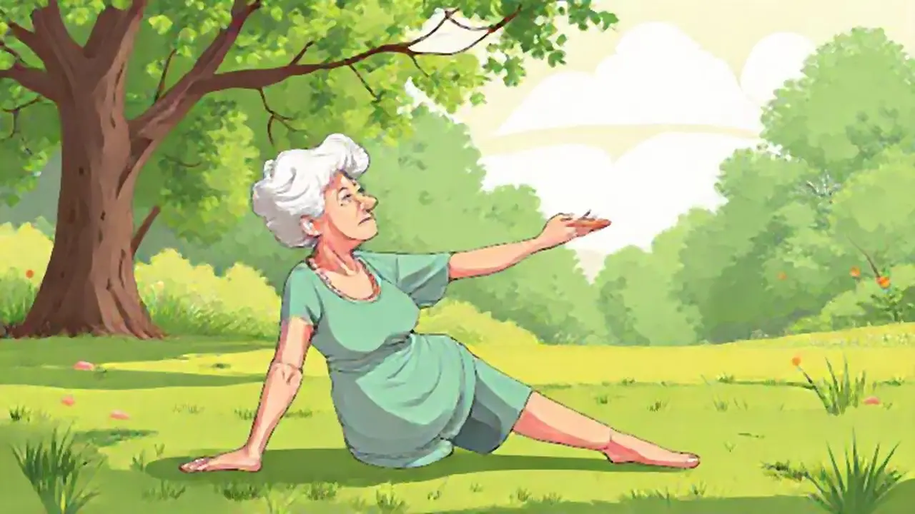 Mujer mayor estirándose al aire libre
