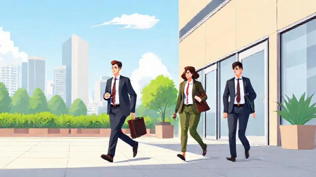 Empleados de oficina paseando afuera