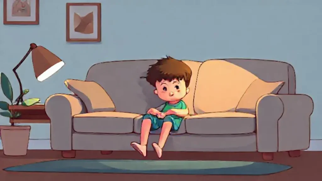 Niño juega cerca del sofá