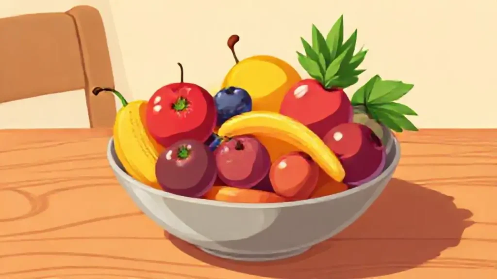 Frutas coloridas sobre mesa de madera