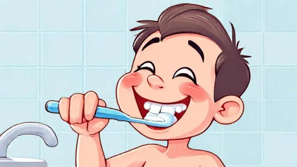 Niño sonriente cepillándose los dientes