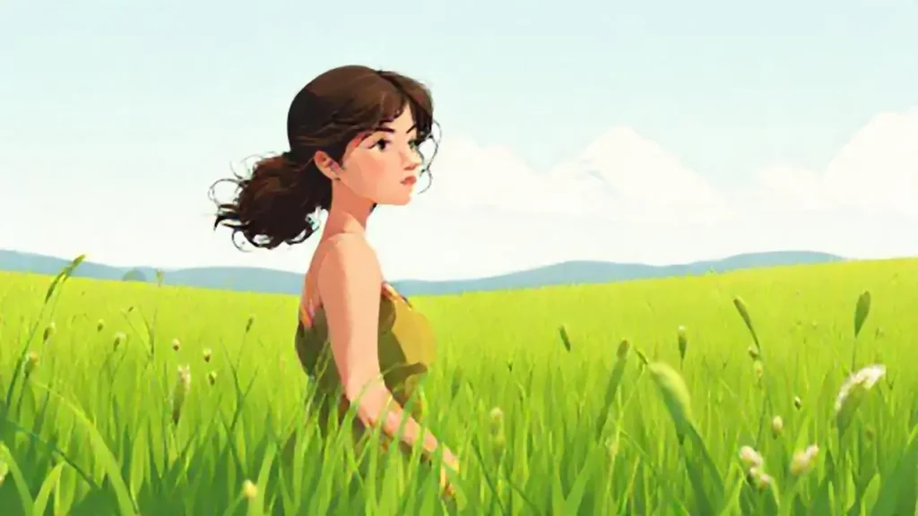 Mujer en campo verde