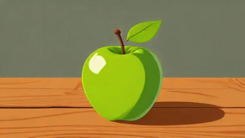 Manzana verde sobre mesa de madera