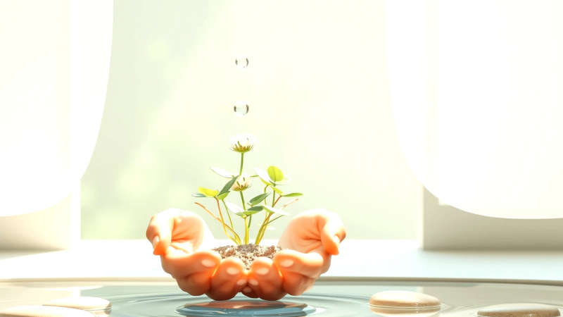 Manos cuidan vida floreciente en serenidad