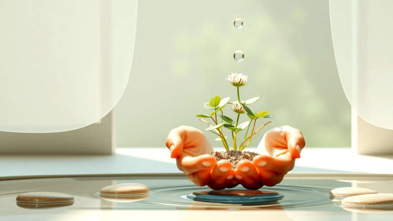 Manos cuidan vida floreciente en serenidad