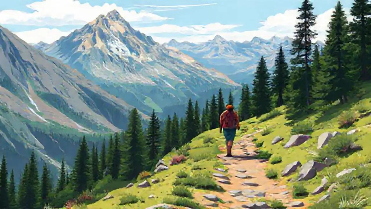 Un hombre camina por la montaña
