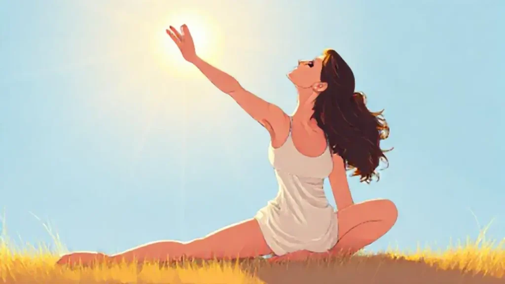 Mujer estirándose al sol